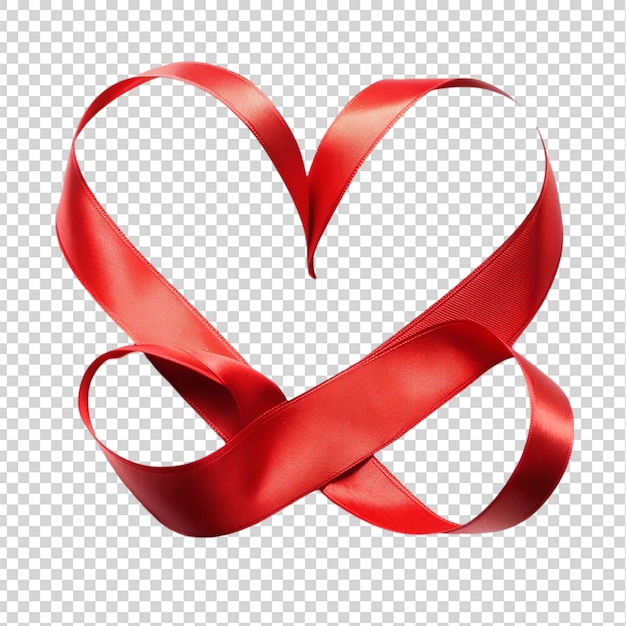 PSD red silk ribbon in the shape of a heart isolated on transparent background