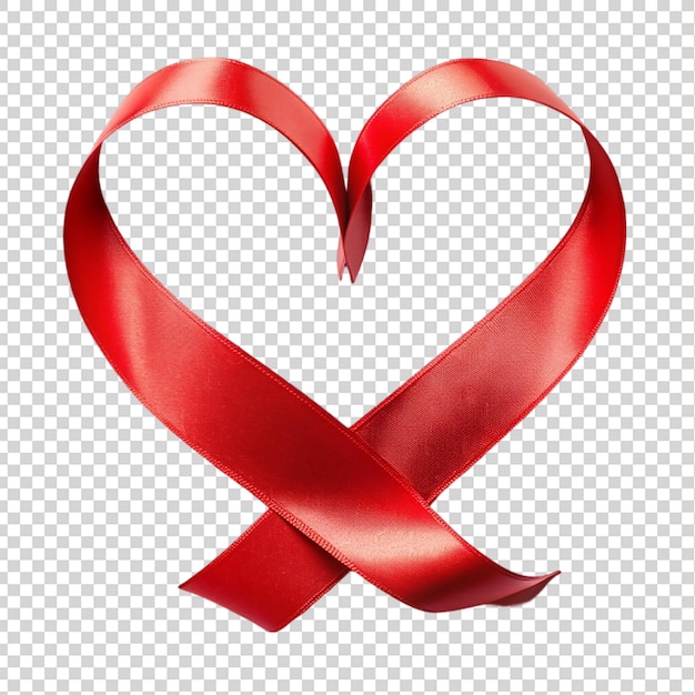 PSD red silk ribbon in the shape of a heart isolated on transparent background