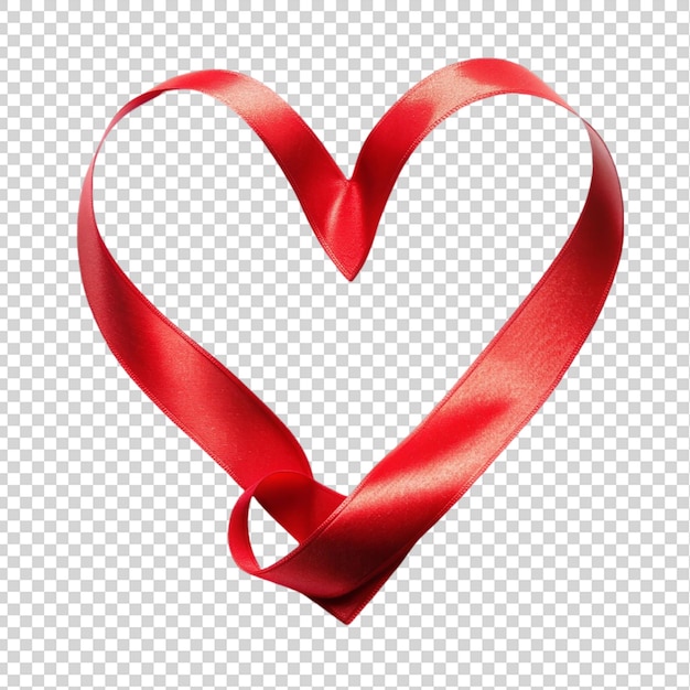 PSD red silk ribbon in the shape of a heart isolated on transparent background