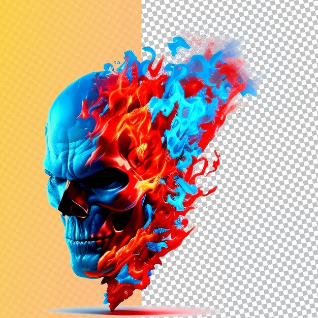 PSD red skull with blue fire png