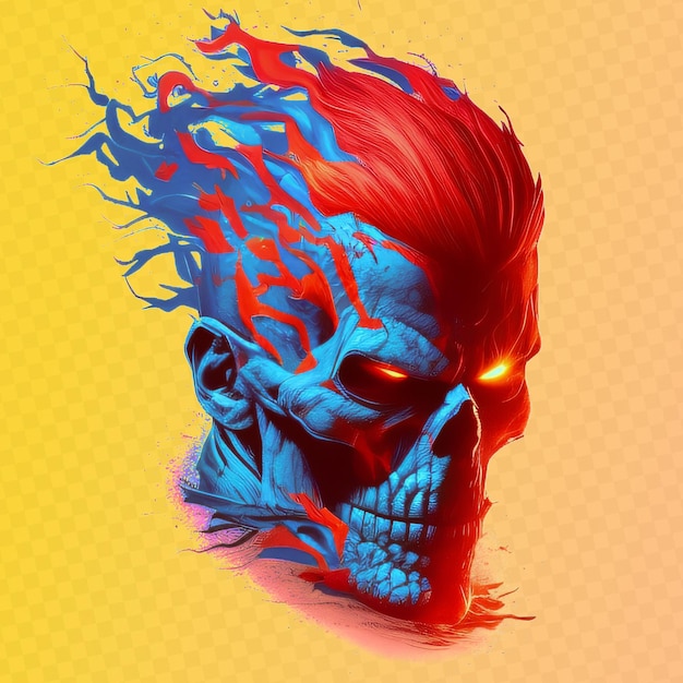 PSD red skull with blue fire png