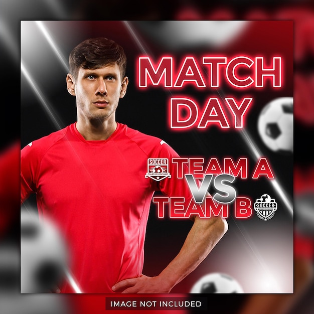 red soccer and football match schedule club square social media banner or instagram post football