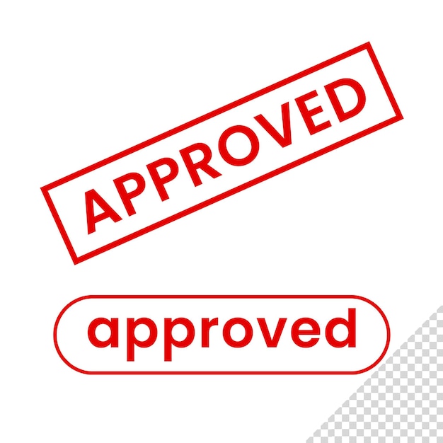 A red stamp that says approved and is on a white background for lettering icon red stamp