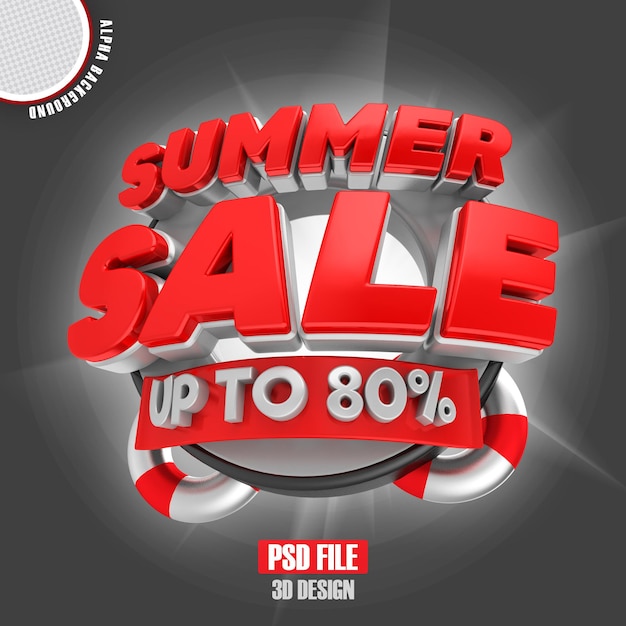 red summer sale 80 3d rendering banner