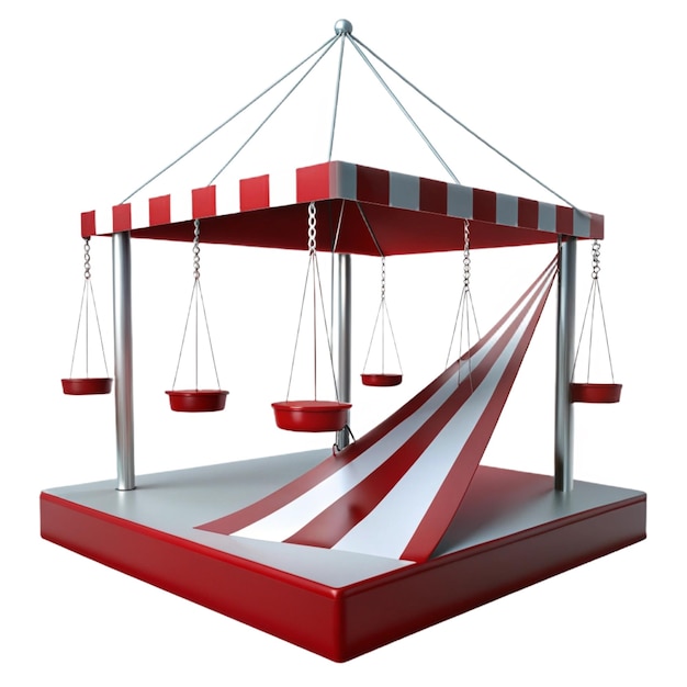 PSD a red swing with a red and white striped canopy