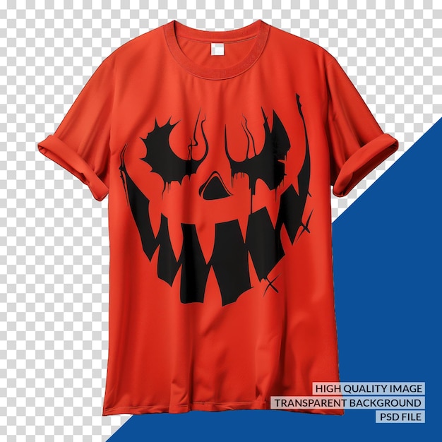 PSD a red t shirt with a black face on it