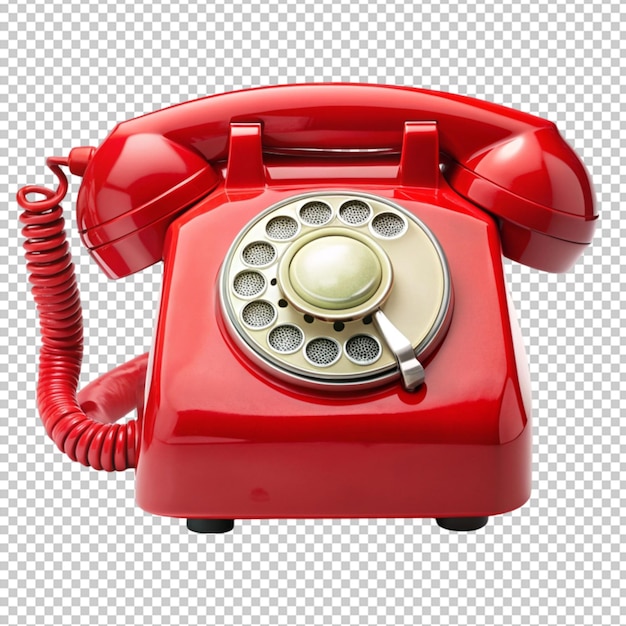 Red telephone on transparent background