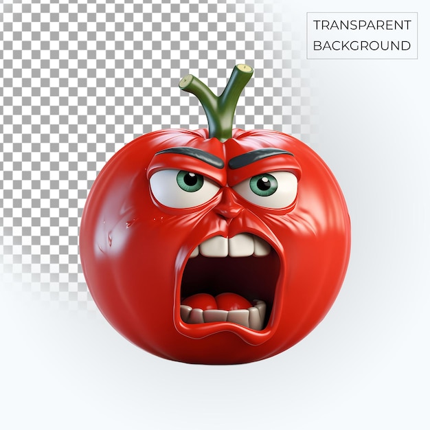 red tomato 3d angry emoji transparent background Free PSD