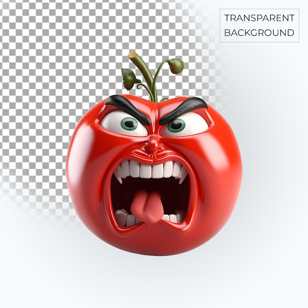 PSD red tomato 3d angry emoji transparent background free psd