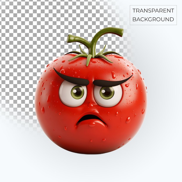 PSD red tomato 3d sad emoji transparent background free psd