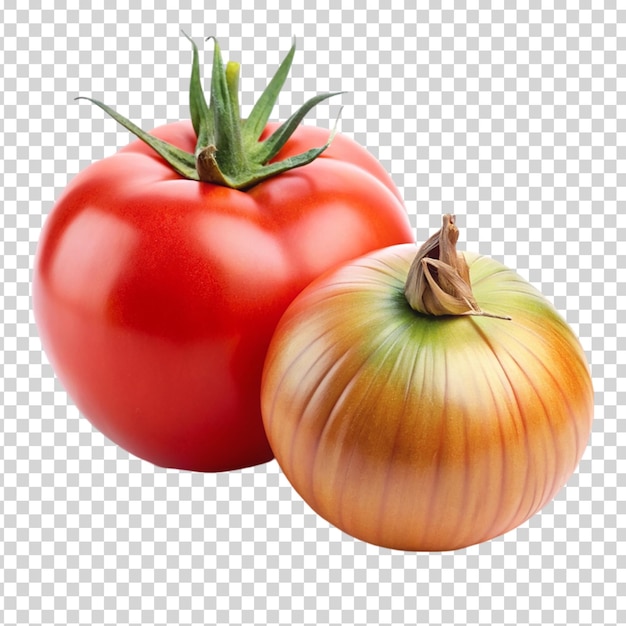 A red tomato and onion on transparent background