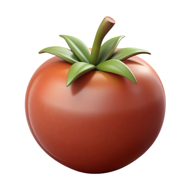 a red tomato with green leaves on it is shown