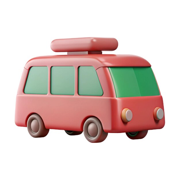 a red toy van with a green top on the top