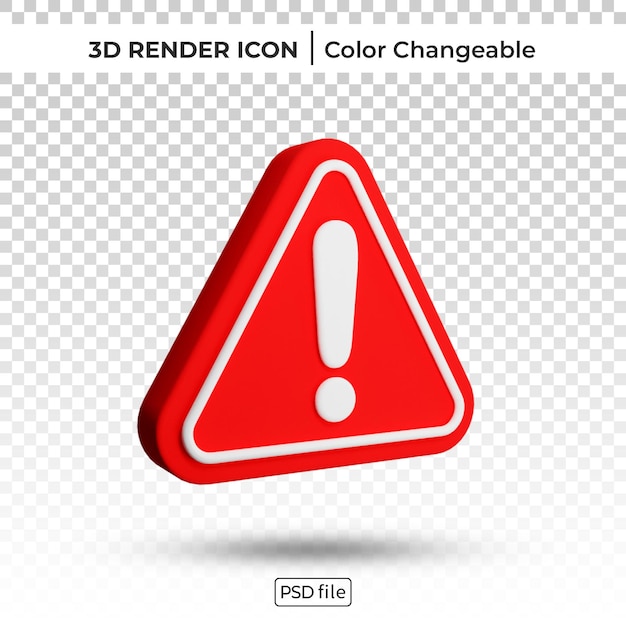 Red triangle warning sign 3d render color changeable icon