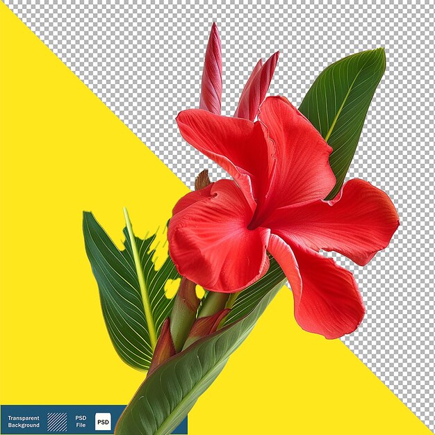 Red Tropical Flower Lush Green No Clipping transparent background PNG PSD