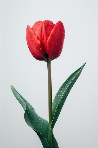 PSD a red tulip with rain drops on it