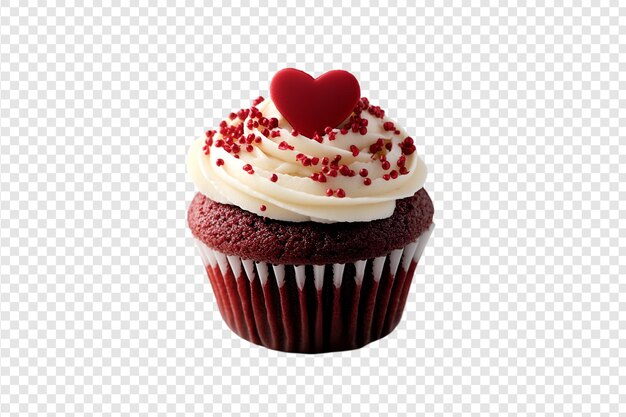 PSD red velvet cupcake with heart decoration isolated on a transparent background