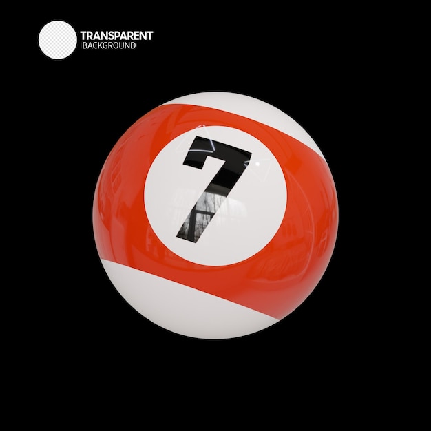 A red and white ball with the number 7 on it