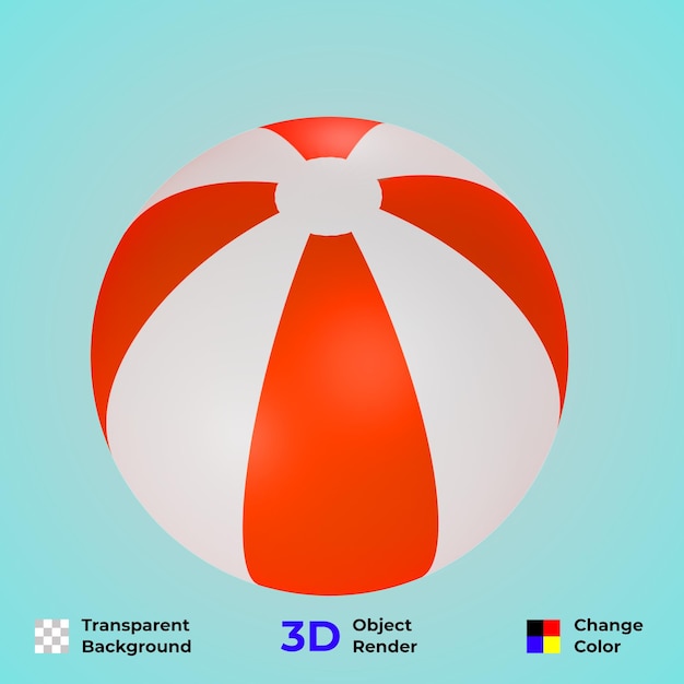 Red and white beach ball toy on summer background with balloon concept premium 3D rendering psd