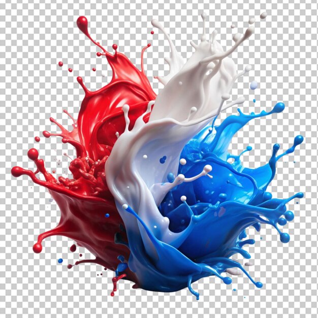 PSD red white and blue liquid paint splash on transparent background