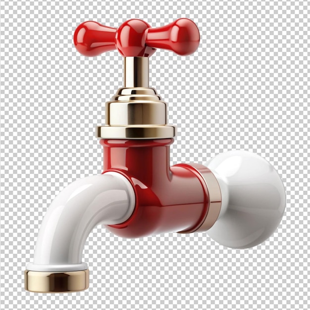 PSD a red and white faucet with a white handle