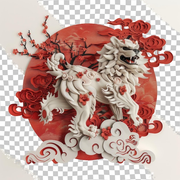 PSD a red and white lion with a red design on the front