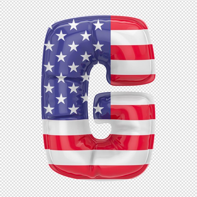 A red and white number on a red background with stars and stripes.