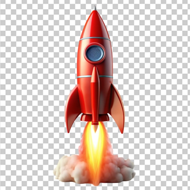 Red and white rocket ship png isolated on transparent background