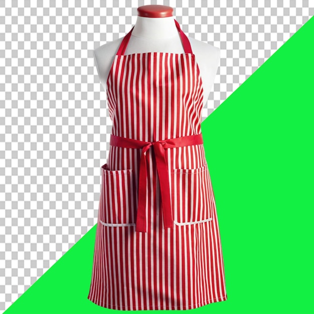 PSD red and white striped apron on transparent background