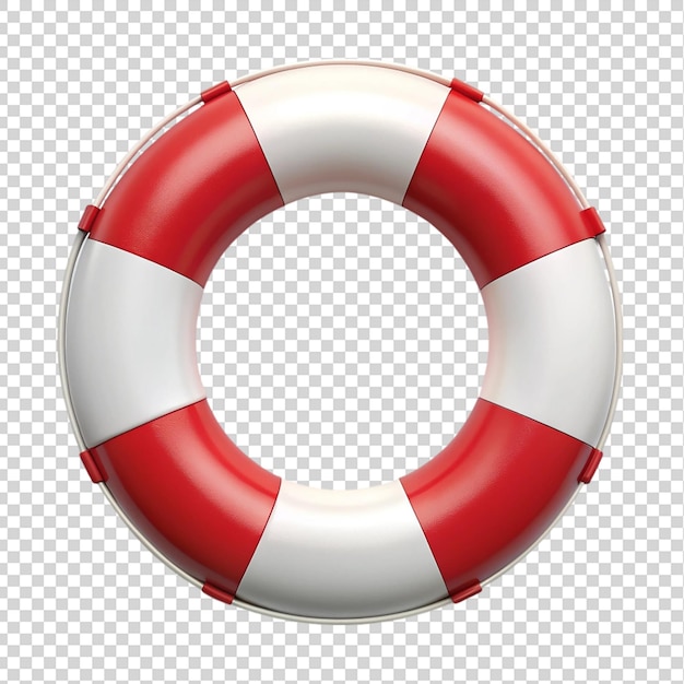 PSD red and white swimming ring top view isolated on transparent background