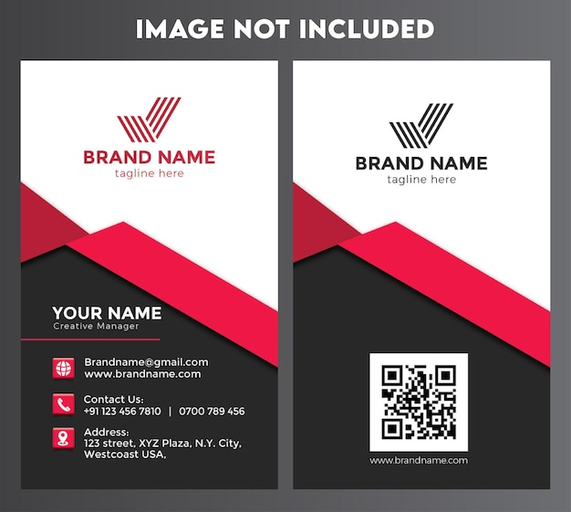 Red white Verticle Business Card Design Template