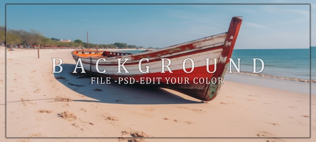 Red and White Wooden Boat Beached on Sandy Shore