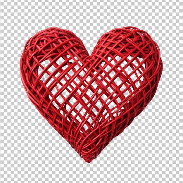 red wicker decorative heart in white background