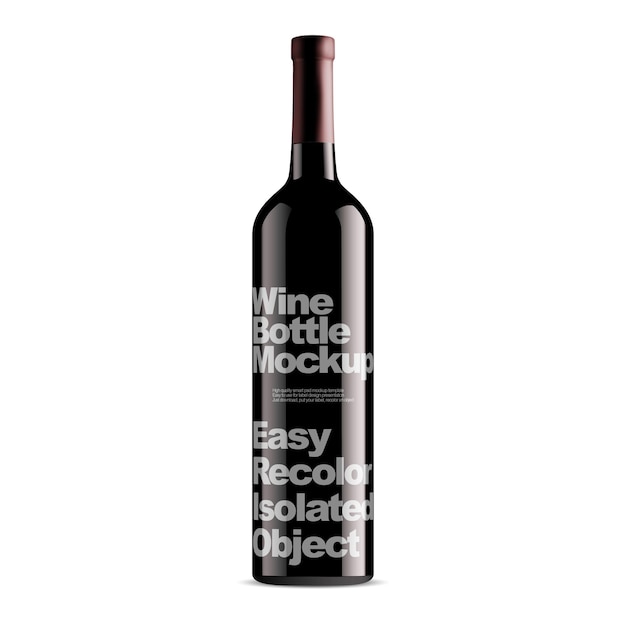 Red wine bottle black glass psd mockup isolated template to put label