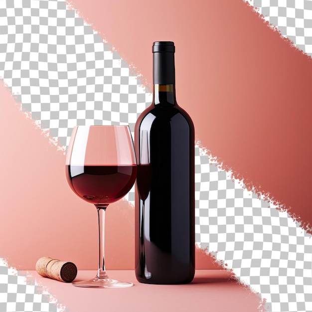 Red wine in a bottle and glass isolated on a transparent background