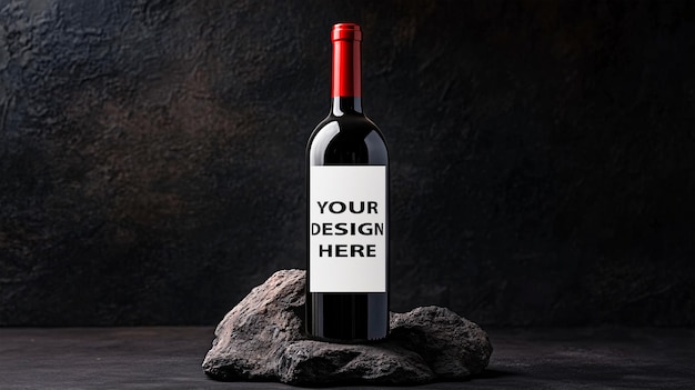 PSD red wine bottle mockup against dark background