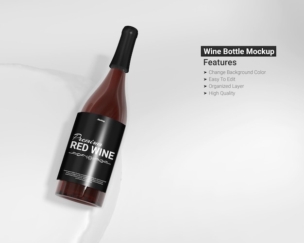 Red wine bottle mockup