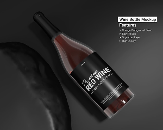 Red wine bottle mockup