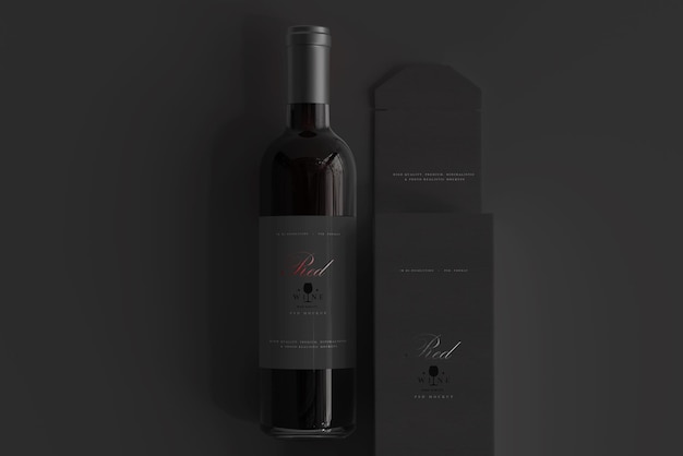 PSD red wine bottle with box mockup