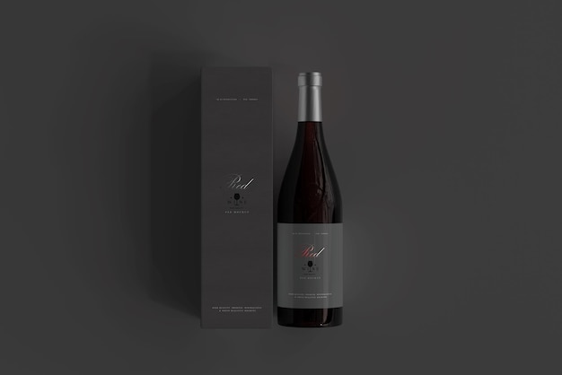 PSD red wine bottle with box mockup