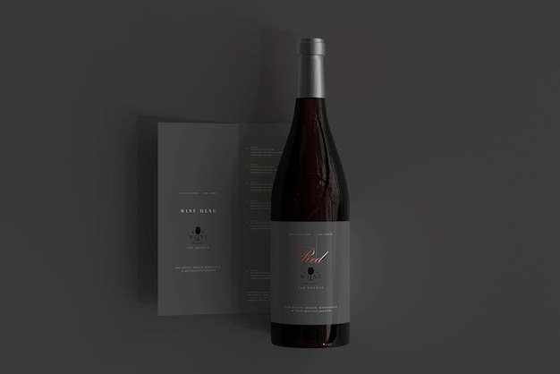 Red Wine Bottle with Menu Mockup