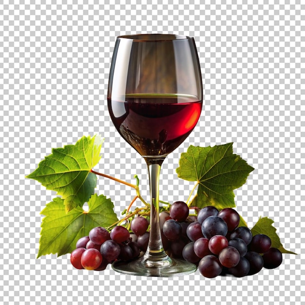 Red wine bottle with wine grapes isolated on transparent background