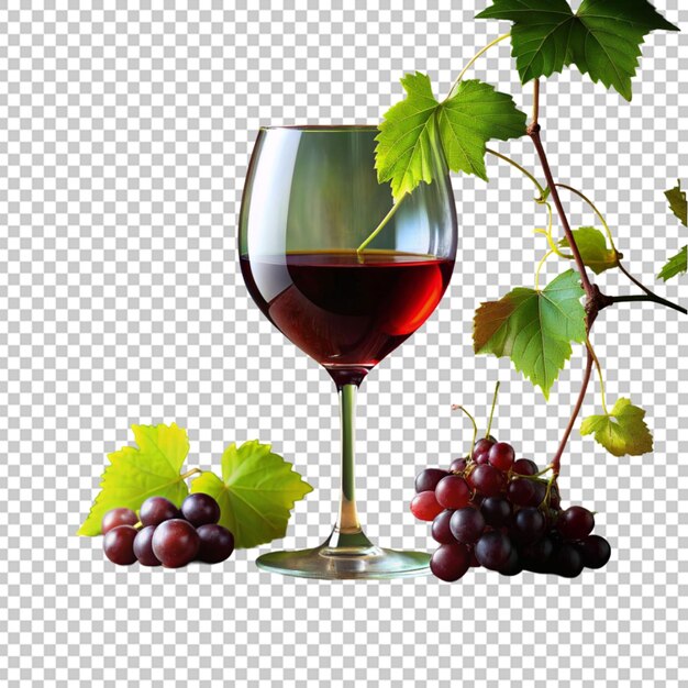 Red wine bottle with wine grapes isolated on transparent background