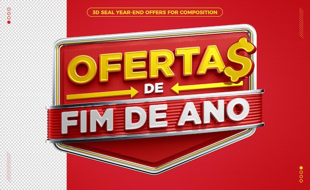 PSD red and yellow 3d stamp for new year retail offers in brazil