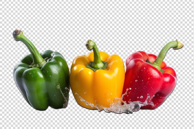 Red yellow and green pepper with water splash png