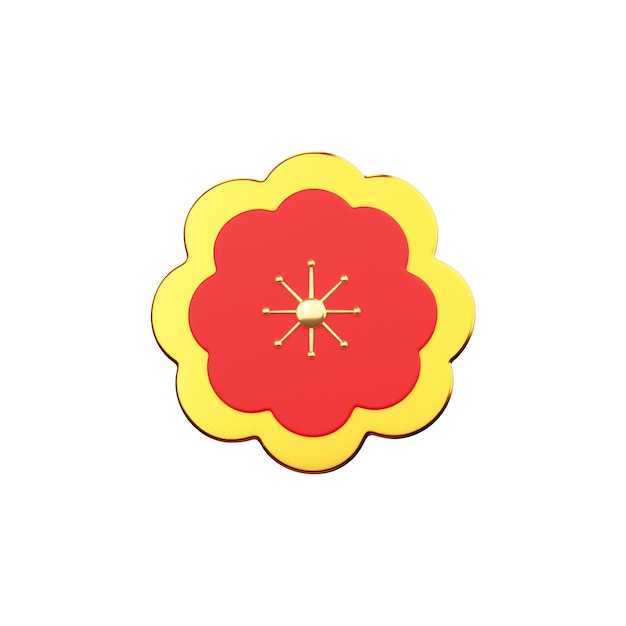 Red And Yellow Sakura Flower Icon In 3D Render Style