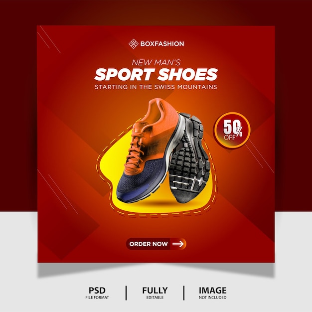 Red Yellow Sport Shoes Product Social Media Post Banner