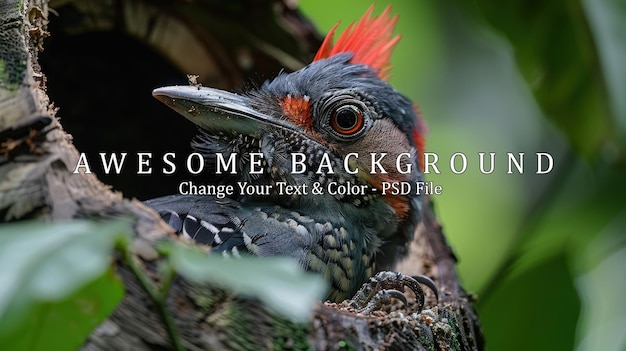 PSD redcrested woodpecker in a tree hollow