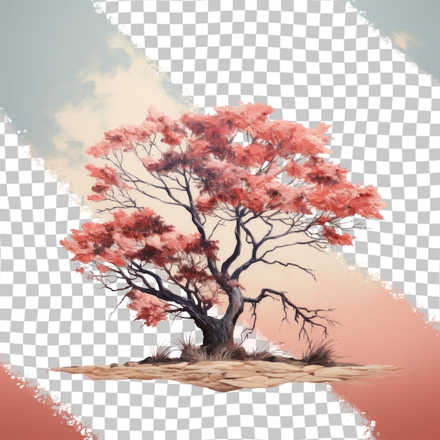 A redleaved tree contrasts beautifully against a transparent background