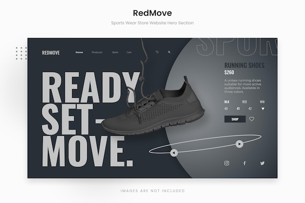 RedMove - Dark Gray Sports Wear Store Website Hero Section